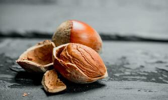 Hazelnuts in the shell . photo