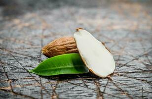 Almonds with leaves. photo