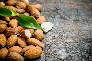 Almonds with leaves. photo