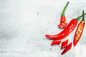 Pieces of hot red pepper. photo