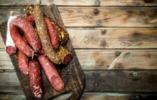 The range of different types of salami. photo