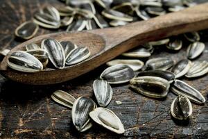 Sunflower seeds with a spoon. photo