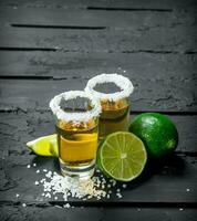 Tequila with salt and lime. photo