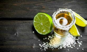 Tequila with lime and salt. photo