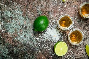 Tequila with salt and lime. photo