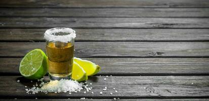 Tequila with lime and salt. photo