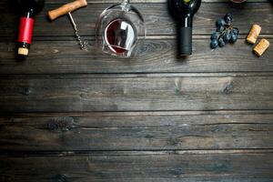 Wine background. Red wine with grapes. photo