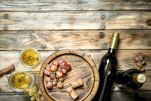 Wine background. White wine in an old barrel. photo