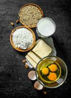 Ingredients for dough preparation. photo