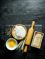 Flour, honey, egg and spikelets. photo
