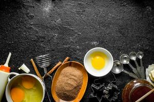 Baking background. Preparation of homemade dough. photo