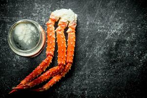 Boiled crab with beer in a glass. photo