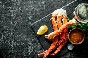 Boiled crab with sauce and beer in a glass. photo