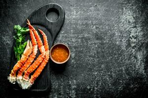 Fresh crab with parsley and sauce. photo