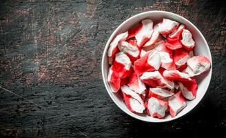 Crab meat in the bowl. photo