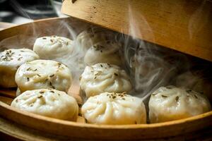 Fragrant hot dumplings of manta. photo