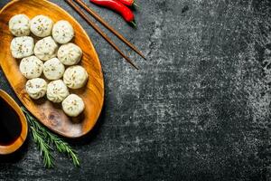 Traditional dish of manta dumplings with meat and spices. photo