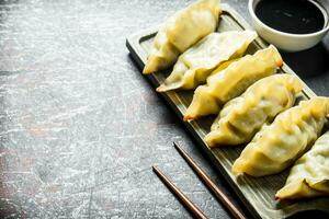 Delicious gedza dumplings with meat. photo