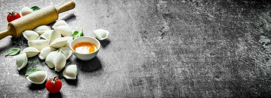 Raw dumpling. Preparation dumplings with potatoes. photo