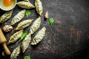 Preparation raw gedza dumplings. photo