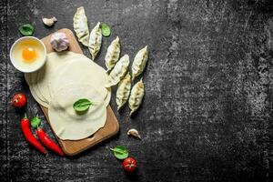 Raw gedza dumpling. Preparation of homemade dumplings gedza. photo