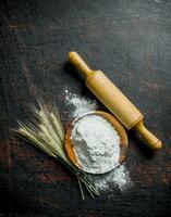 Flour with spikes and a rolling pin. photo