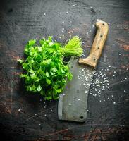 Fresh parsley with big knife. photo