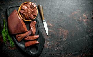 Sliced Raw liver. photo