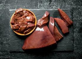 Sliced raw liver. photo