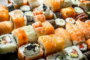 Variety of sushi, Maki and rolls. photo