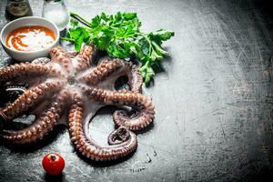 Octopus with parsley and sauce. photo