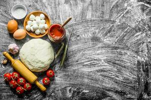 Preparation pizza. Various ingredients for cooking pizza. photo