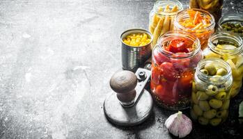 Preserved vegetables in jars. photo