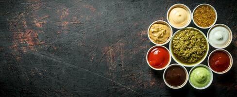 The range of different sauces. photo