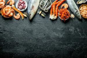 Assortment of various fresh seafood. photo