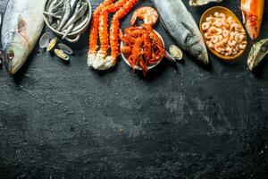 Assortment of various fresh seafood. photo