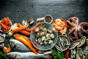 Assortment of various fresh seafood. photo