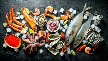 Various seafood with ice. photo