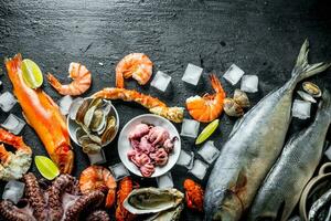 Various seafood with ice. photo