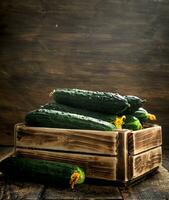 Fresh cucumbers in an old box. photo