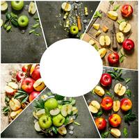 Food collage of fresh apple . photo