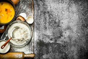 Baking background. Fresh ingredients for baking. photo