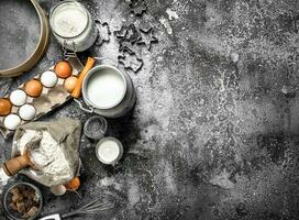 Baking background. Ingredients for the preparation of dough. photo