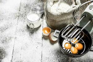 Baking background. Ingredients for fresh dough. photo