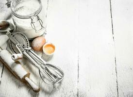 Tools and ingredients for the dough. photo