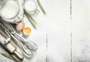 Tools and ingredients for the dough. photo