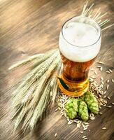 glass of natural beer. On wooden table. photo