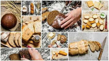 Food collage of bread . photo