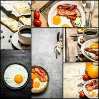 Food collage of breakfast . photo