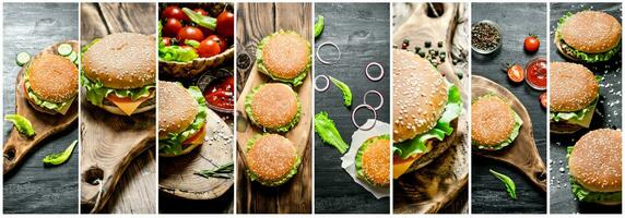 Food collage of burger . photo